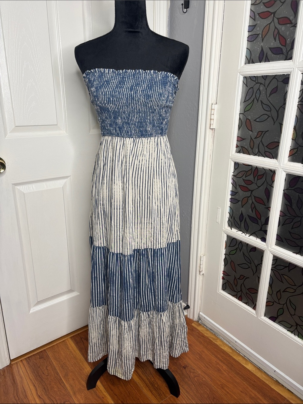 Jessica Simpson Blue and White Strapless Maxi Dress